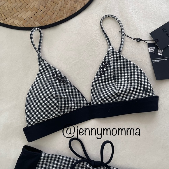 Hurley Gingham Tri Bikini Top & High Waist Bottom Set vintage vibes size Small - Picture 2 of 11